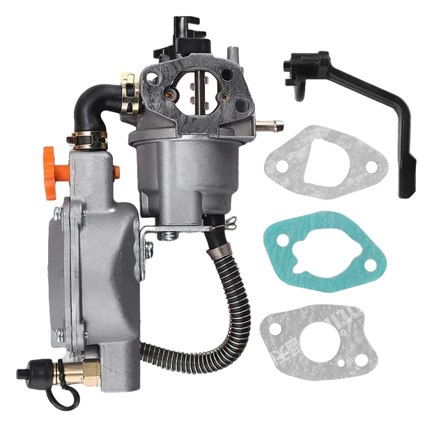 Carburador dual con regulador de gas, palanca y empacaduras, foto real